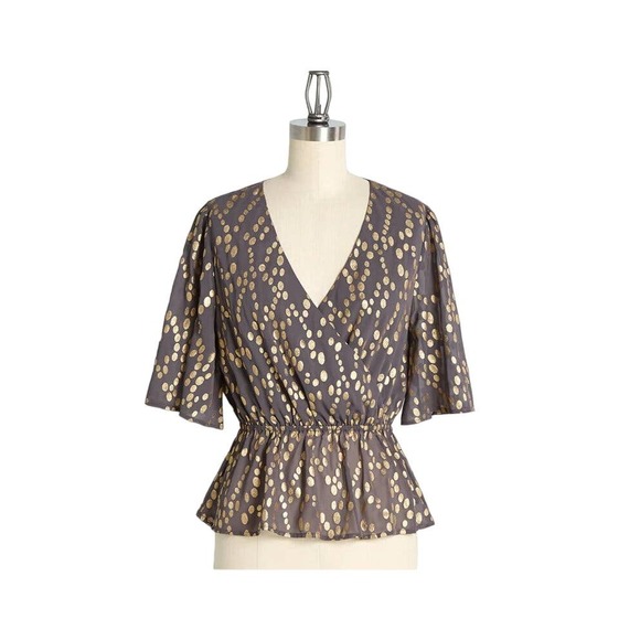 Modcloth Tops - Modcloth gold dot faux wrap blouse women's medium NWT